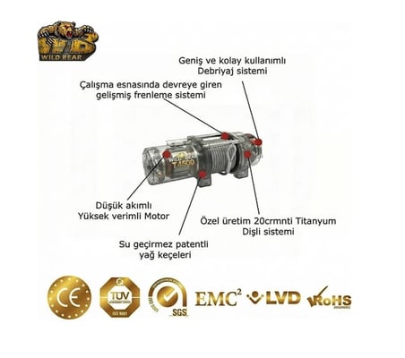 Wild Bear 4500 Lbs Atv - Utv Off-Road Vinci Uzaktan Kumandalı - Profesyonel Vinç