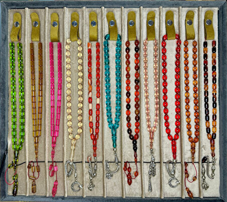 12 ADET ATEŞ KEHRİBAR TESBİH KARIŞIK RENK VE MODEL T-469-8