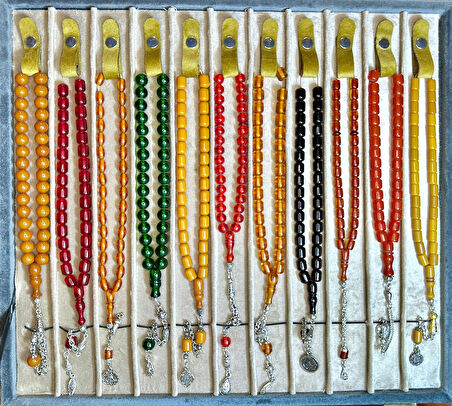 9 ADET KALİTELİ TOZ KEHRİBAR TESBİH KARIŞIK RENK VE MODEL T-470-6