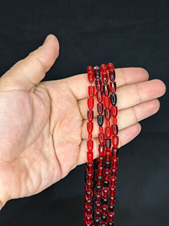  MERMİ KESİM KIRMIZI RENK PLASTİK TESBİH 4 ADET SET T-478-4
