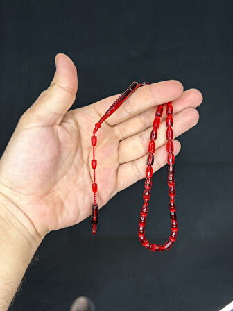  MERMİ KESİM KIRMIZI RENK PLASTİK TESBİH 8 ADET SET T-478-8