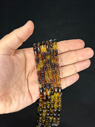 MERMİ KESİM SARI-SİYAH RENK PLASTİK TESBİH 6 ADET SET T-481-6