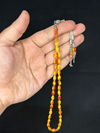 ARPA KESİM SARI KIRMIZI RENK BEYRUT TOZ KEHRİBAR TESBİH 10 ADET SET T-482-10