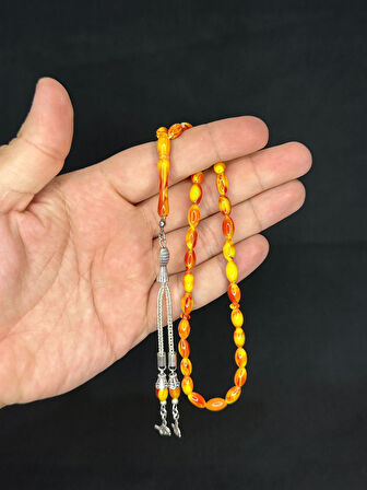 ARPA KESİM SARI KIRMIZI RENK BEYRUT TOZ KEHRİBAR TESBİH 10 ADET SET T-482-10