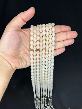 8 ADET BUKALEMUN TESBİH BEYAZ / PEMBE BEYZİ KESİM TESBİH T-502-8