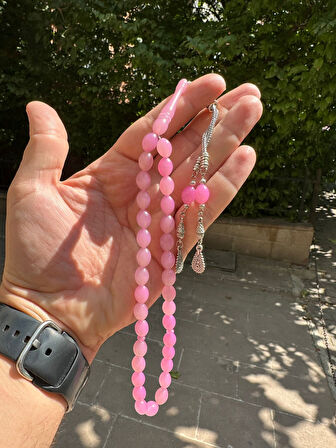 8 ADET BUKALEMUN TESBİH BEYAZ / PEMBE BEYZİ KESİM TESBİH T-502-8