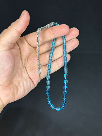 6 ADET CAM TESBİH TEK TEK HEDİYE KUTUSUNDA MAVİ RENK T-508-6