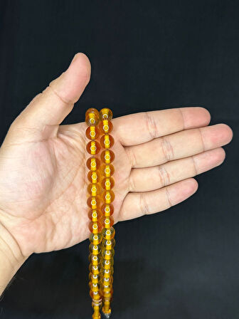 2 ADET ÇUBUK KEHRİBAR TESBİH SARI RENK KÜRE KESİM T-512-2