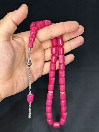 SIKMA KEHRİBAR TESBİH BÜYÜK BOY PEMBE RENK 14MM X 11MM T-518