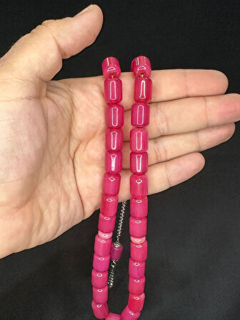 SIKMA KEHRİBAR TESBİH BÜYÜK BOY PEMBE RENK 14MM X 11MM T-518