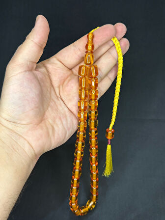 SIKMA KEHRİBAR TESBİH BÜYÜK BOY SARI RENK 11MM X 13MM T-519