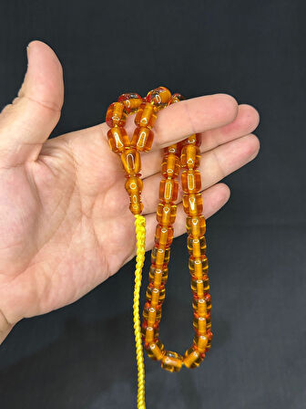 SIKMA KEHRİBAR TESBİH BÜYÜK BOY SARI RENK 11MM X 13MM T-519