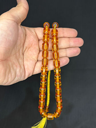 SIKMA KEHRİBAR TESBİH BÜYÜK BOY SARI RENK 11MM X 13MM T-519