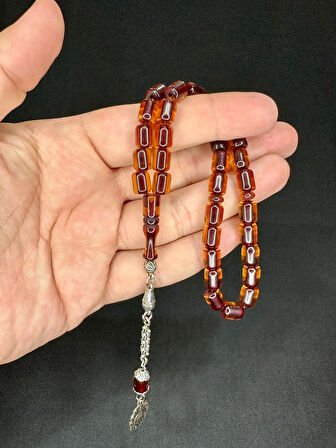 ÇUBUK KEHRİBAR TESBİH BAL RENK KAPSÜL KESİM  9MM X 7MM T-528