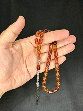 ATEŞ KEHRİBAR TESBİH KAPSÜL KESİM BAL RENGİ 11MM X 7MM T-533