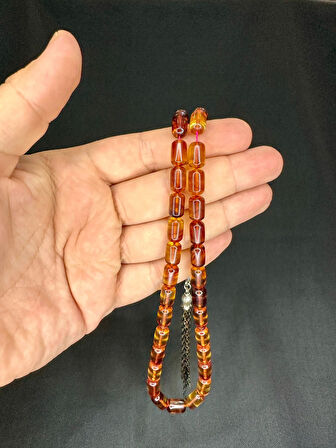 ATEŞ KEHRİBAR TESBİH KAPSÜL KESİM BAL RENGİ 11MM X 7MM T-533