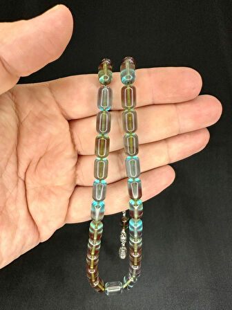 ATEŞ KEHRİBAR TESBİH KAPSÜL KESİM TURKUAZ RENK 12MM X 7MM T-534