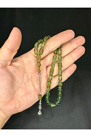 ATEŞ KEHRİBAR TESBİH KAPSÜL KESİM YEŞİL RENK 11MM X 7MM T-537