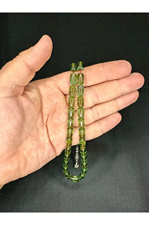 ATEŞ KEHRİBAR TESBİH KAPSÜL KESİM YEŞİL RENK 11MM X 7MM T-537