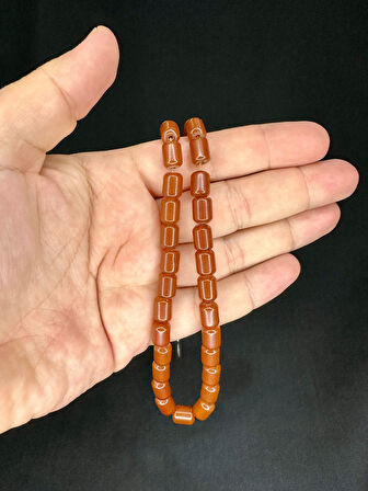 ÇUBUK KEHRİBAR TESBİH KAHVERENGİ RENK KAPSÜL KESİM 11MM X 7 MM T-542