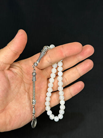 BEYAZ AKİK DESENLİ DOĞALTAŞ TESBİH KÜRE KESİM T-551