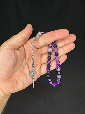 MOR AKİK DOĞALTAŞ TESBİH KÜRE KESİM 8 MM T-553