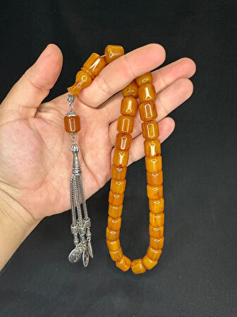 ÇUBUK KEHRİBAR TESBİH SARI RENK TEKERLEK KESİM KELLE BOY T-556