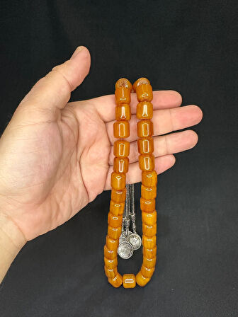 ÇUBUK KEHRİBAR TESBİH SARI RENK TEKERLEK KESİM KELLE BOY T-556