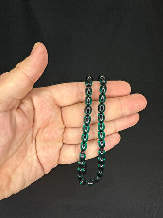 ATEŞ KEHRİBAR TESBİH KAPSÜL KESİM YEŞİL BÜROKRAT BOY 8MM X 6,5MM T-561