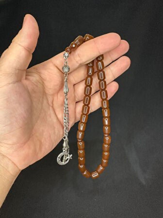 TOZ KEHRİBAR TESBİH KAHVERENGİ RENKLİ KAPSÜL KESİM 11MMX8,5MM T-566