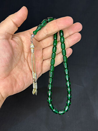 TOZ KEHRİBAR TESBİH YEŞİL RENKLİ KAPSÜL KESİM 11MMX7,5MM T-569