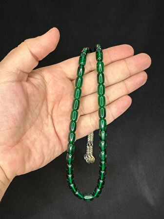 TOZ KEHRİBAR TESBİH YEŞİL RENKLİ KAPSÜL KESİM 11MMX7,5MM T-569