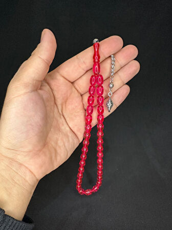 TOZ KEHRİBAR TESBİH PEMBE RENKLİ KAPSÜL KESİM 11MMX8MM T-572