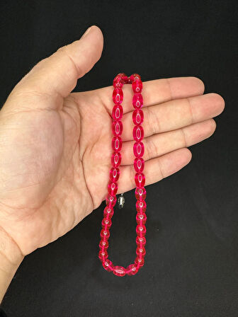 TOZ KEHRİBAR TESBİH PEMBE RENKLİ KAPSÜL KESİM 11MMX8MM T-572