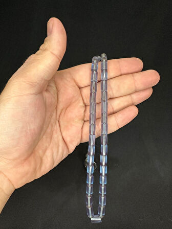 ATEŞ KEHRİBAR TESBİH MAVİ RENKLİ KESME KESİM 10,5MMX6,5 T-584