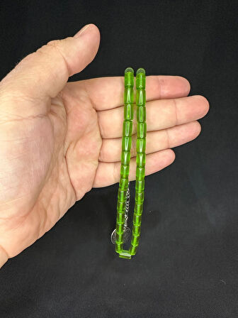 ATEŞ KEHRİBAR TESBİH YEŞİL RENKLİ KESME KESİM 10,5MMX6,5 T-585