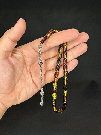 TOZ KEHRİBAR TESBİH SARI/KAHVERENGİ KAPSÜL KESİM 10MMX7MM T-597