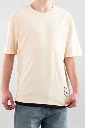 Erkek Özel Bisiklet Yaka Tişört Basic Yarı Owersize Düz Baskılı T-Shirt