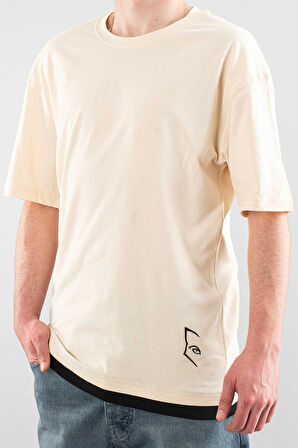 Erkek Özel Bisiklet Yaka Tişört Basic Yarı Owersize Düz Baskılı T-Shirt