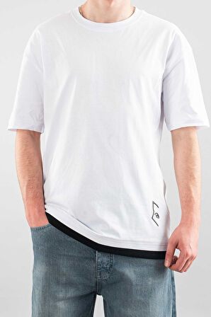 Erkek Özel Bisiklet Yaka Tişört Basic Yarı Owersize Düz Baskılı T-Shirt