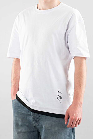 Erkek Özel Bisiklet Yaka Tişört Basic Yarı Owersize Düz Baskılı T-Shirt