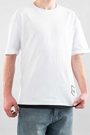 Erkek Özel Bisiklet Yaka Tişört Basic Yarı Owersize Düz Baskılı T-Shirt