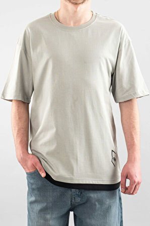 Erkek Özel Bisiklet Yaka Tişört Basic Yarı Owersize Düz Baskılı T-Shirt