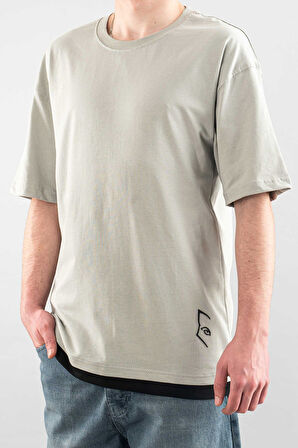 Erkek Özel Bisiklet Yaka Tişört Basic Yarı Owersize Düz Baskılı T-Shirt