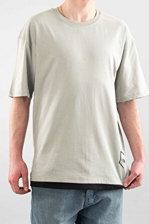 Erkek Özel Bisiklet Yaka Tişört Basic Yarı Owersize Düz Baskılı T-Shirt