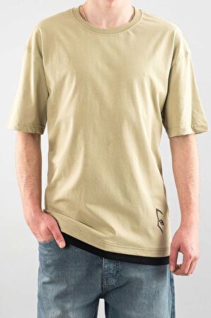 Erkek Özel Bisiklet Yaka Tişört Basic Yarı Owersize Düz Baskılı T-Shirt