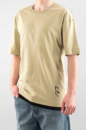 Erkek Özel Bisiklet Yaka Tişört Basic Yarı Owersize Düz Baskılı T-Shirt