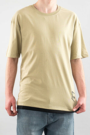 Erkek Özel Bisiklet Yaka Tişört Basic Yarı Owersize Düz Baskılı T-Shirt