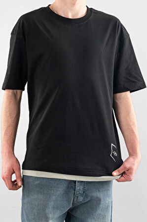 Erkek Özel Bisiklet Yaka Tişört Basic Yarı Owersize Düz Baskılı T-Shirt