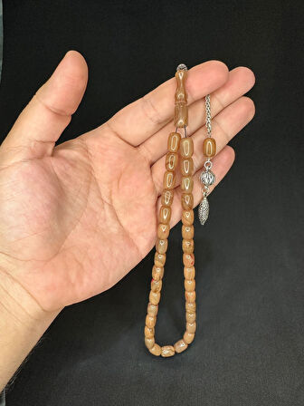 SIKMA KEHRİBAR TESBİH KOYU KREM RENKLİ KAPSÜL KESİM 11,5MMX7,5MM T-608